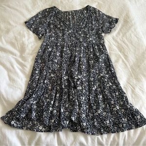 Navy blue floral babydoll dress